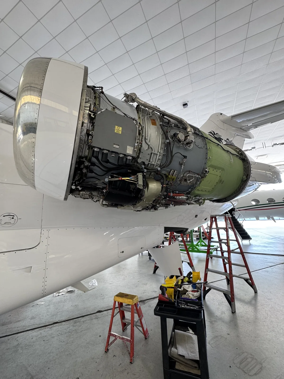 Engine with cowling removed for access.